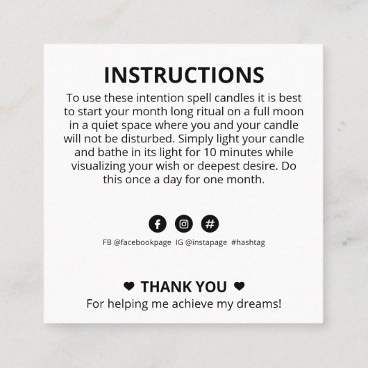 トリニティムーンインテンションクリスタルキャンドルスペル スクエア名刺 (裏面)