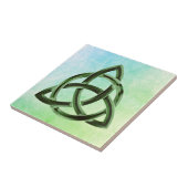 トリニティーノットケルト水の色グリーンメタル丸 タイル (側面)