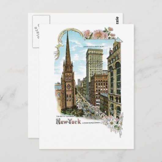 トリニティ教会。 ニューヨーク、ローワー・ブロードウェイ ポストカード (正面/裏面)