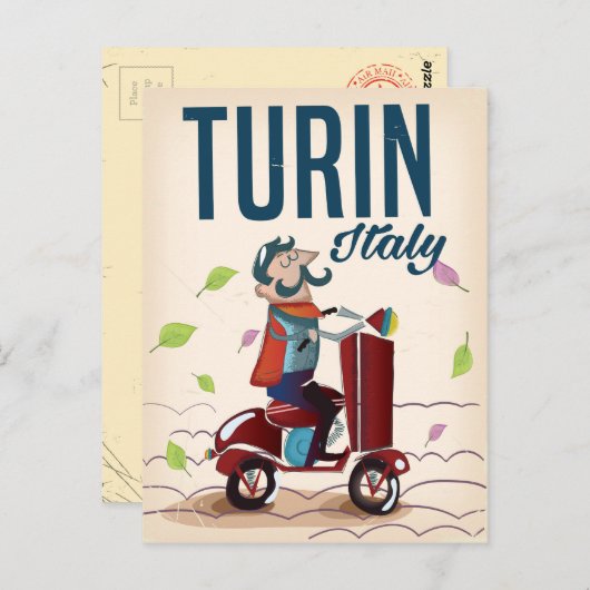 トリノヴィンテージ漫画旅行ポスター ポストカード (正面/裏面)