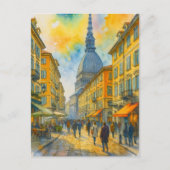 トリノ イタリア モーレ・アントネッリアーナ 市 水彩画 ポストカード (正面)