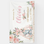 トリバルエレファントピンクフローラ誕生日ベビー背景 横断幕 (縦)