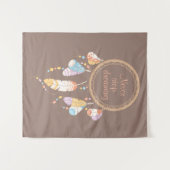 トリバルドリームキャッチャーボホ引用文ブラウン タペストリー (正面(横))