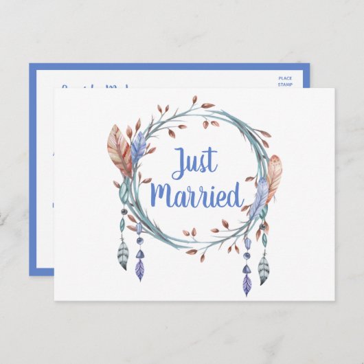 トリバルブルーフェザーズボホたった今結婚しました結婚ズ 案内ポストカード (正面/裏面)