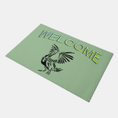 トリバルペリカンアートオングリーン ドアマット (アングル)