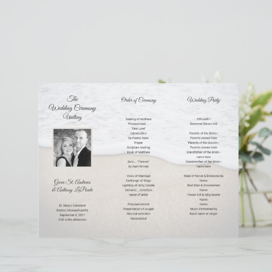 トリフォールドシーコースト結婚式 プログラム写真テンプレート (スタンド正面)