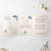 トリフォールドブルーフローラウォトカラー結婚式招待状 三つ折り招待状 (内部)