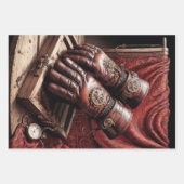 トリプティックスチームパンク手袋、靴、赤いゴーグル –  ラッピングペーパーシート (正面)