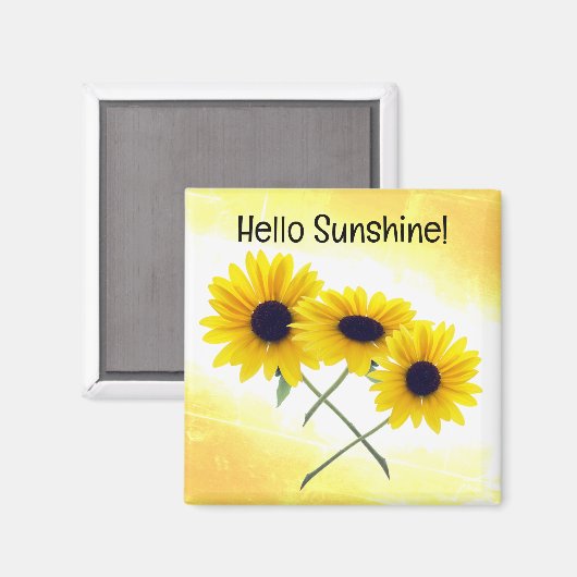 トリプルかわいらしイエローサンフラワーフォトカスタム文字 マグネット (正面/裏面)
