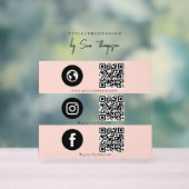 トリプルアイコン&QRコードビジネスソーシャルメディアピンク アクリルサイン (ニュートラル)