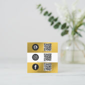 トリプルアイコン&QRコードビジネスソーシャルメディア金ゴールド スクエア名刺 (スタンド正面)