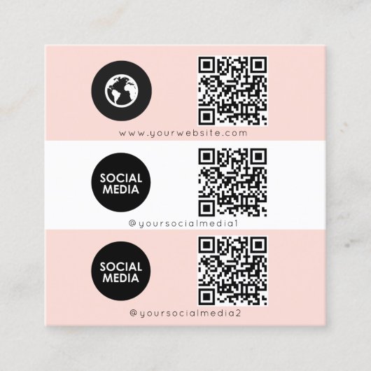 トリプルアイコンQRコードカスタムソーシャルメディアピンク スクエア名刺 (正面)