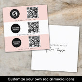 トリプルアイコンQRコードカスタムソーシャルメディアピンク スクエア名刺