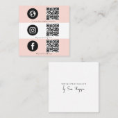 トリプルアイコンQRコードソーシャルメディアフェミニンピンク スクエア名刺 (正面/裏面)