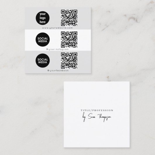 トリプルアイコンQRコードソーシャルメディアロゴテンプレート スクエア名刺 (正面/裏面)