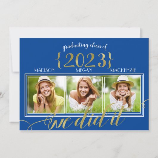 トリプルカスタム金ゴールドフレーム大学院フォトカード 案内状 (正面)