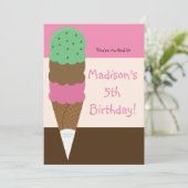 トリプルスクープのアイスクリーム誕生日パーティーの招待状 招待状 (スタンド正面)