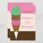 トリプルスクープのアイスクリーム誕生日パーティーの招待状 招待状 (正面/裏面)