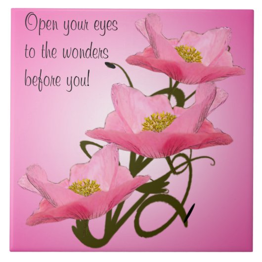 トリプルスタックかわいらしピンクのポピーが閉まる タイル (正面)