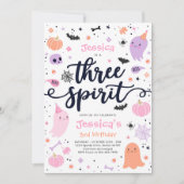 トリプルスピリットキュートハロウィンゴースト3歳誕生日 招待状 (正面)