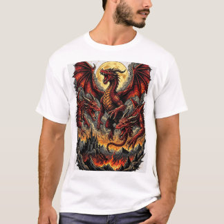 トリプルドラゴンの月幻想Tシャツ Tシャツ