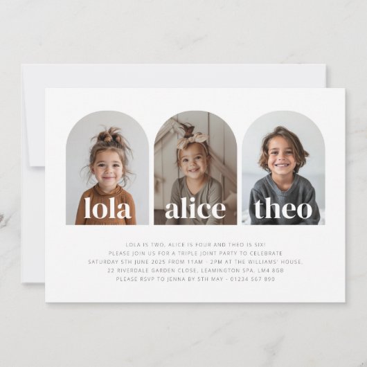 トリプルネームジョイントランドスケープフォトバースデー 招待状 (正面)