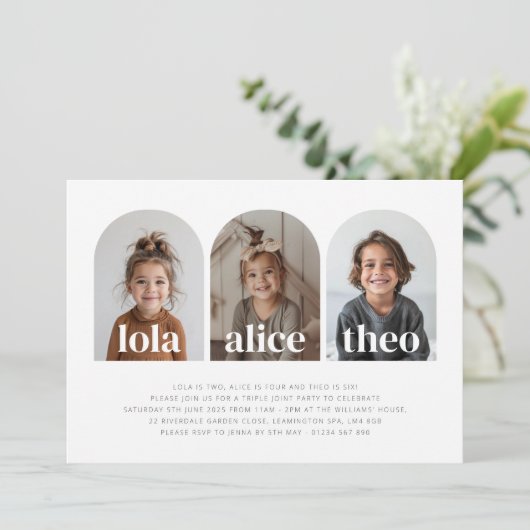 トリプルネームジョイントランドスケープフォトバースデー 招待状 (スタンド正面)