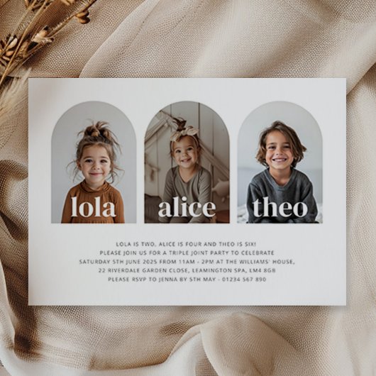 トリプルネームジョイントランドスケープフォトバースデー 招待状