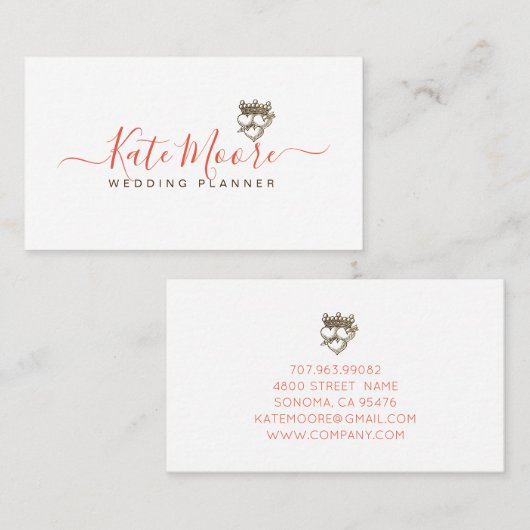 トリプルハートクラウンスクリプトウェディングプランナー 名刺 (正面/裏面)