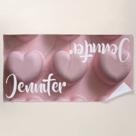 トリプルピンクハート水平パーソナライズされた ビーチタオル