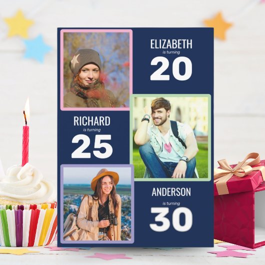 トリプルフォトブルーとシルバーの共同誕生日パーティー 招待状