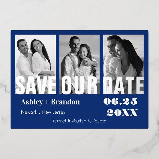 トリプルフォトブルー,白実在, 箔招待状 (正面)