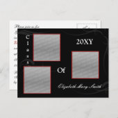 トリプルフォトレッド卒業招待状 インビテーションポストカード (正面/裏面)