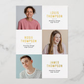 トリプルフォト3グラッドホワイト金ゴールド卒業パーティー 箔招待状 (正面)