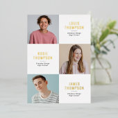 トリプルフォト3グラッドホワイト金ゴールド卒業パーティー 箔招待状 (立ち正面)