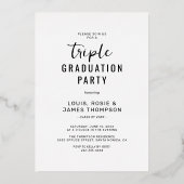 トリプルフォト3グラッドホワイト金ゴールド卒業パーティー 箔招待状 (裏面)