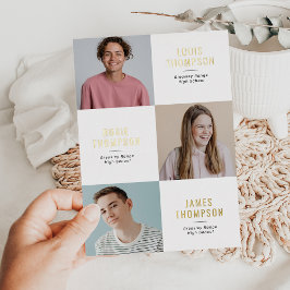 トリプルフォト3グラッドホワイト金ゴールド卒業パーティー 箔招待状