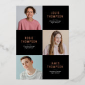 トリプルフォト3 グラッド ローズゴールド 卒業パーティー 箔招待状 (正面)