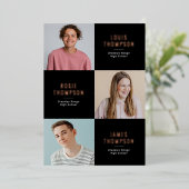 トリプルフォト3 グラッド ローズゴールド 卒業パーティー 箔招待状 (立ち正面)