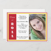 トリプルフレームの卒業(赤と金ゴールド) 招待状 (正面/裏面)