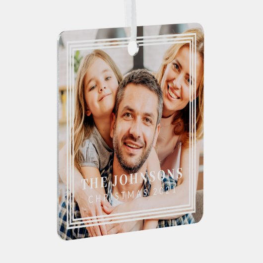 トリプルフレームモダンシックファミリーフォトホリデー メタルオーナメント (正面右)