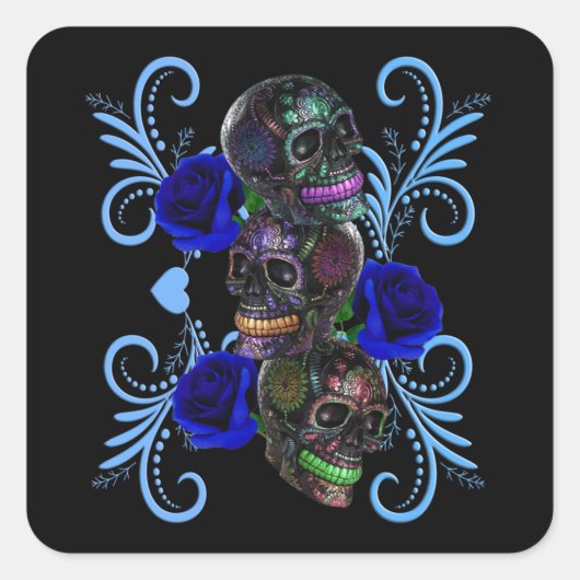 トリプルブラックデイオブザデッドスカルブルーバラ スクエアシール (正面)