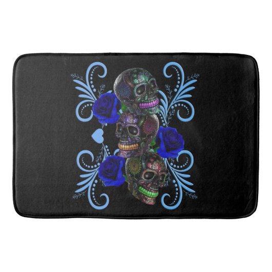 トリプルブラックデイオブザデッドスカルブルーバラ バスマット (正面)