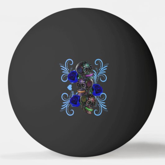 トリプルブラックデイオブザデッドスカルブルーバラ 卓球ボール (正面)
