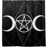 トリプルムーンジオメトリペンタグラムブラック&ホワイトウィッカ シャワーカーテン (正面)