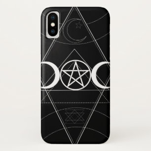 トリプルムーンジオメトリペンタグラムブラック&ホワイトウィッカ iPhone X ケース
