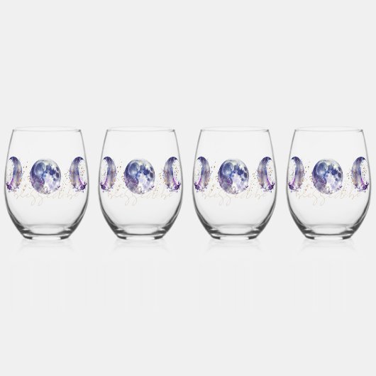 トリプルムーンパープルと金ゴールド ステムなしワイングラス (正面)