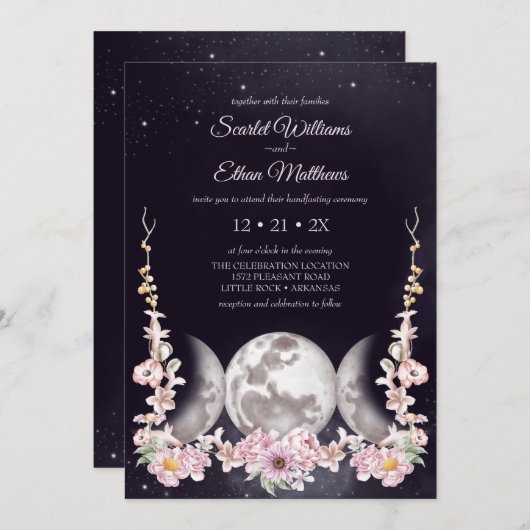 トリプルムーンパープルナイトスカイウィッカハンドスティング 招待状 (正面/裏面)