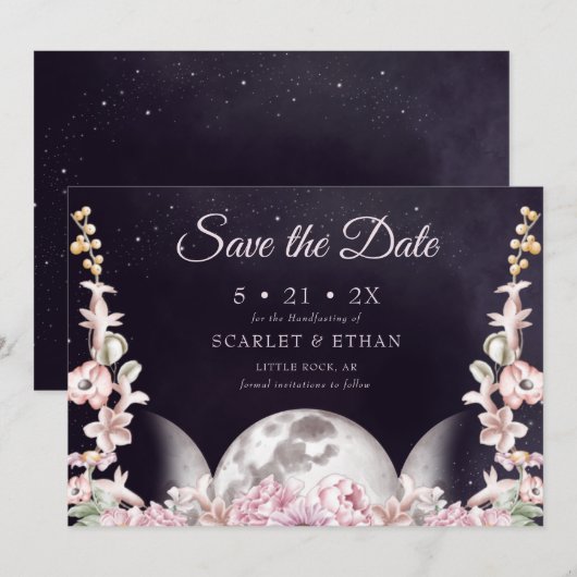 トリプルムーンピンク&パープルフローラハンドスティング セーブザデート (正面/裏面)