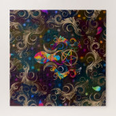 トリプルムーン女神とペンタグラムオーナメント ジグソーパズル (横)